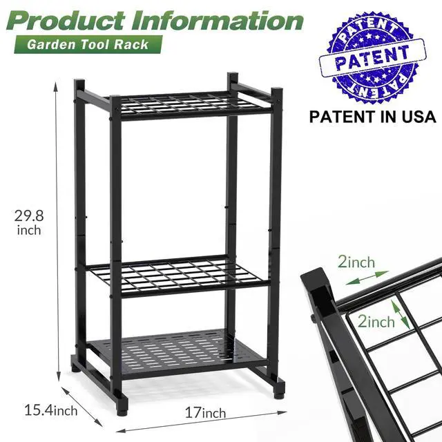 Alt view image 9 of 14 - Tool Organizer for Garden, Garage Tool Organizer & Garage Organization Heavy Duty Steel Garden Tool Organizer Stand Holds 35 Tools/Rakes/Brooms, Tool Storage Rack for Shed/Outdoor, Garage Organizer