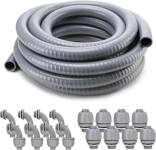 Alt view image 7 of 12 - Liquid-Tight Conduit and Connector Kit,Flexible Non Metallic Liquid Tight Electrical Conduit,3/4inch 25ft Electrical Conduit Kit,with 8 Straight and 8 Angle Fittings Included,3/4 in. Dia