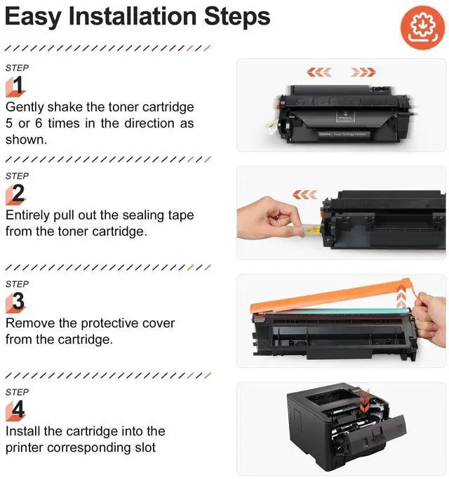 Alt view image 11 of 12 - CE505A Toner Compatible for HP 05A Toner Cartridge 4-Pack Black Ink | Replacement for P2035 P2035N P2055DN P2055 P2055D P2055X P2030 M401A M401N M401D M401DN M401DNE M401DW M425DN M425DW Printer
