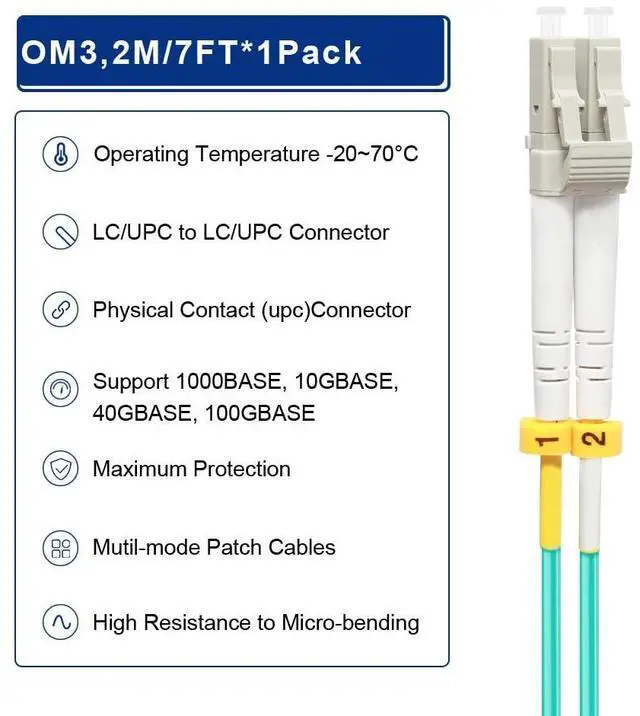 Alt view image 10 of 12 - LC to LC Fiber Patch Cable OM3 2M/7ft, Length Options: 0.2m-200m, 10GB/40GB Multimode Duplex 50/125um Fiber Optic Cable Cord LSZH-2Meter(7ft), 10pack