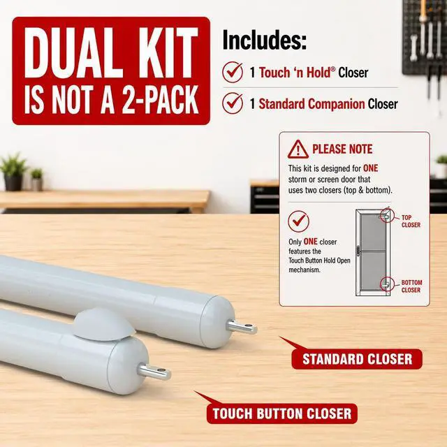 Alt view image 6 of 8 - GREENSTAR Touch 'n Hold Smooth - Dual Door Closer System - Heavy Duty - for (Medium and Heavy Weight) Storm, Screen, & Security Doors - New Doors or Replacement for Previous Units (White)