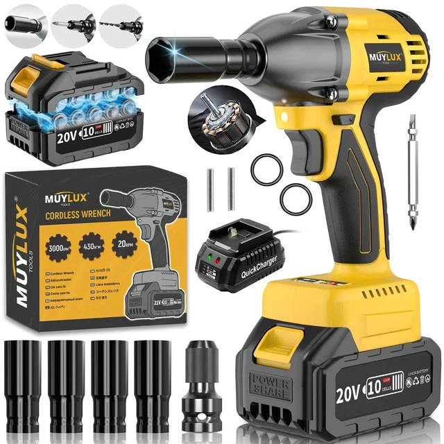 Alt view image 8 of 14 - 4.0Ah Battery Cordless Impact Wrench, Brushless 1/2 Impact Gun, 320Ft-lbs(430N.m) 20V High Torque Power Impact Driver, Electric Impact for Car Home