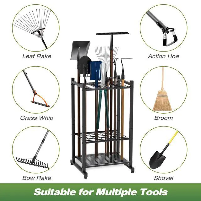 Alt view image 13 of 14 - Tool Organizer for Garden, Garage Tool Organizer & Garage Organization Heavy Duty Steel Garden Tool Organizer Stand Holds 35 Tools/Rakes/Brooms, Tool Storage Rack for Shed/Outdoor, Garage Organizer