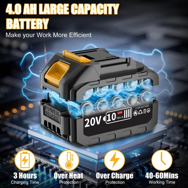 Alt view image 13 of 14 - 4.0Ah Battery Cordless Impact Wrench, Brushless 1/2 Impact Gun, 320Ft-lbs(430N.m) 20V High Torque Power Impact Driver, Electric Impact for Car Home