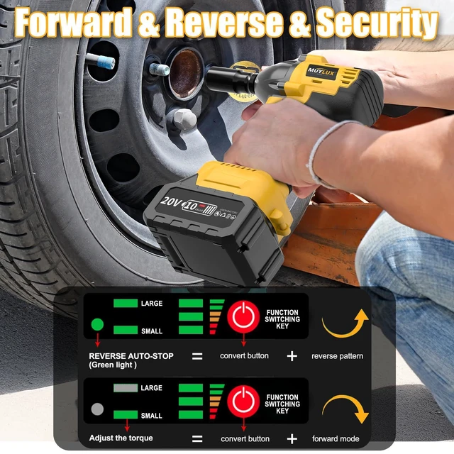 Alt view image 12 of 14 - 4.0Ah Battery Cordless Impact Wrench, Brushless 1/2 Impact Gun, 320Ft-lbs(430N.m) 20V High Torque Power Impact Driver, Electric Impact for Car Home