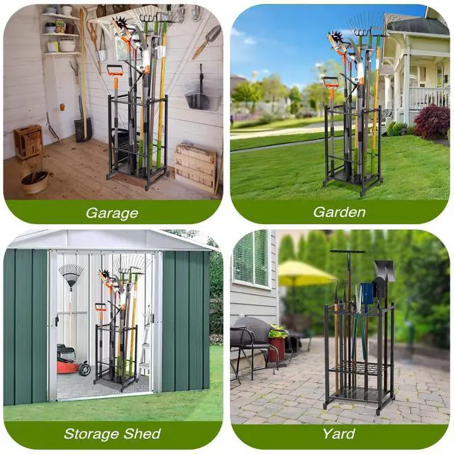 Alt view image 12 of 14 - Tool Organizer for Garden, Garage Tool Organizer & Garage Organization Heavy Duty Steel Garden Tool Organizer Stand Holds 35 Tools/Rakes/Brooms, Tool Storage Rack for Shed/Outdoor, Garage Organizer