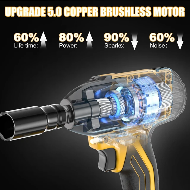 Alt view image 10 of 14 - 4.0Ah Battery Cordless Impact Wrench, Brushless 1/2 Impact Gun, 320Ft-lbs(430N.m) 20V High Torque Power Impact Driver, Electric Impact for Car Home