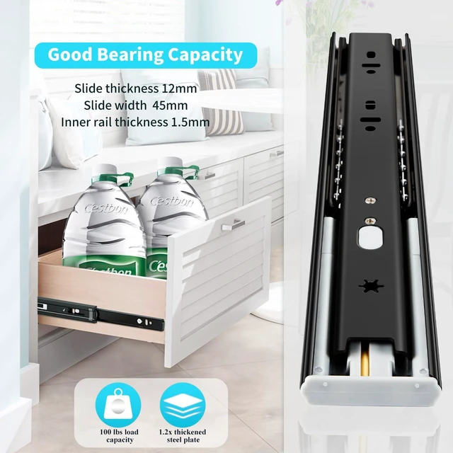 Alt view image 11 of 14 - Soft Close Drawer Slides Full Extension Ball Bearing 1224 Inch 100LB | Side Mount Heavy Duty Quiet Self Closing Cabinet Drawer Glides Rails Sizes 1224 Inch for Kitchen Dresser Furniture Hardware