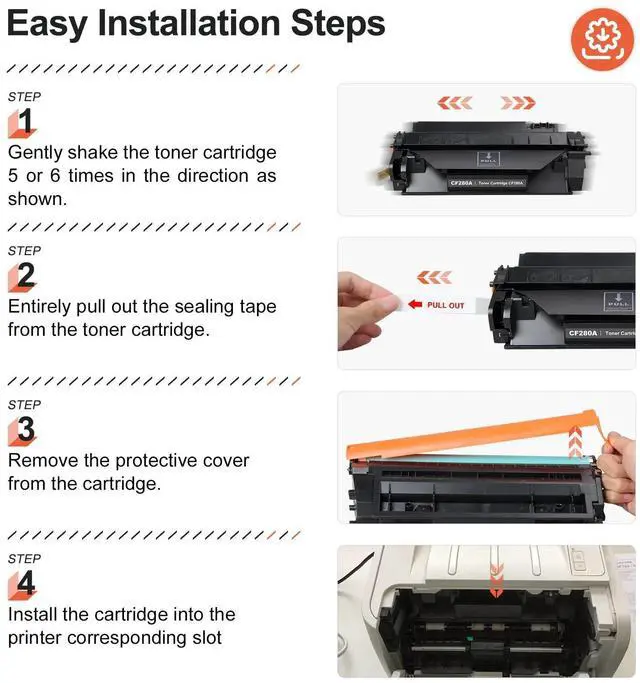 Alt view image 11 of 12 - CF280A Toner Compatible for HP 80A Toner Cartridge 4-Pack Black | Replacement for Pro 400 M401 M401A M401N M401D M401DN M401DNE M401DW MFP M425 M425DN M425DW Printer