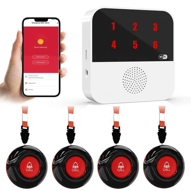 Alt view image 8 of 14 - WiFi Caregiver Call Button for Elderly Senior Alert Button to Call Cell Phones Caregiver Pager System with Led Number Display 4 SOS Panic Button 1 Receiver (Only Supports 2.4Ghz & No Monthly Fee)