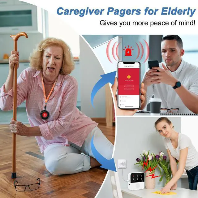 Alt view image 10 of 14 - WiFi Caregiver Call Button for Elderly Senior Alert Button to Call Cell Phones Caregiver Pager System with Led Number Display 4 SOS Panic Button 1 Receiver (Only Supports 2.4Ghz & No Monthly Fee)