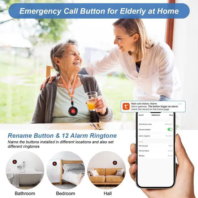 Alt view image 14 of 14 - WiFi Caregiver Call Button for Elderly Senior Alert Button to Call Cell Phones Caregiver Pager System with Led Number Display 4 SOS Panic Button 1 Receiver (Only Supports 2.4Ghz & No Monthly Fee)