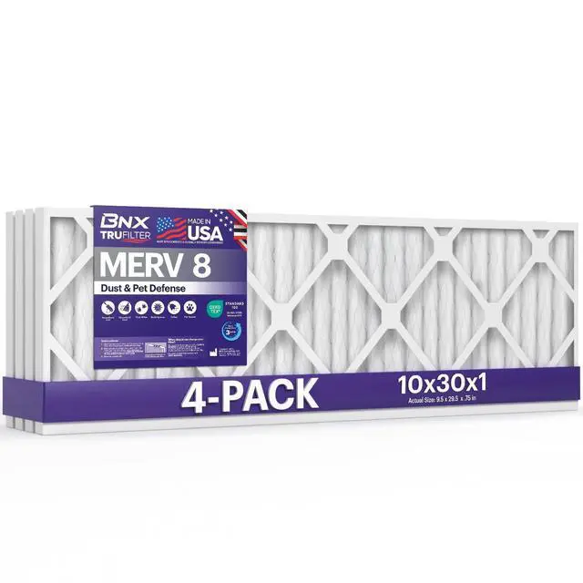 Alt view image 8 of 14 - TruFilter 10x30x1 Air Filter MERV 8 (4-Pack) - MADE IN USA Dust & Pet Defense Electrostatic Pleated Air Conditioner HVAC AC Furnace Filters for Dust, Pet, Mold, Pollen MPR 600 700 & FPR 5