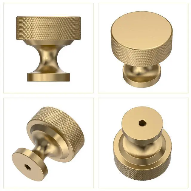 Alt view image 13 of 14 - Champagne Bronze Knurled Cabinet Knobs Round Drawer Pulls 10 Pack | Solid Aluminum alloy, 1.2 Inch Diameter, textured finish hardware pulls for dressers, drawers, cupboard, bathroom