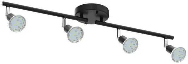Alt view image 11 of 14 - LED 4 Light Track Lighting Kit, 24.8'' Black 4 Way Ceiling Spot Lighting, Flexibly Rotatable Head, Track Light Included 4 x LED GU10 Bulb (4W, Daylight White 5000K, 400LM)