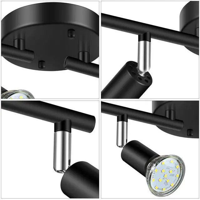 Alt view image 12 of 14 - LED 4 Light Track Lighting Kit, 24.8'' Black 4 Way Ceiling Spot Lighting, Flexibly Rotatable Head, Track Light Included 4 x LED GU10 Bulb (4W, Daylight White 5000K, 400LM)