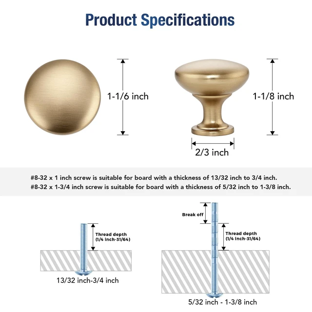 Alt view image 10 of 14 - Champagne Bronze Cabinet Knobs Solid Knobs 1-1/6 Inch 25 Pack | Zinc Alloy, Kitchen Cabinet Pulls, Single Hole, Screws Included, Smooth Design, Rounded shape, for Drawer, Dresser, Cupboards