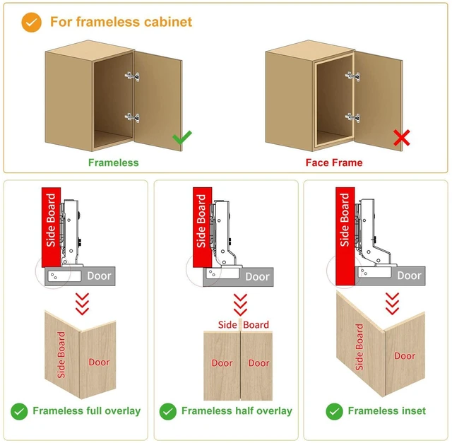 Alt view image 9 of 14 - 10 Pack Frameless Inset Soft Close Concealed European Hinges, Self Closing Satin Nickel, 105 ° Open Angle 4D Adjustment, Speed Control, Clip On, Stainless Steel for Cabinet Door