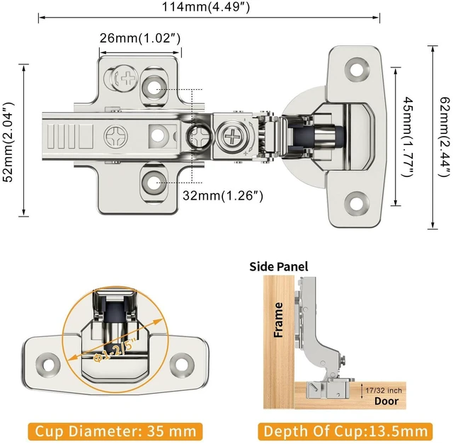 Alt view image 13 of 14 - 10 Pack Frameless Inset Soft Close Concealed European Hinges, Self Closing Satin Nickel, 105 ° Open Angle 4D Adjustment, Speed Control, Clip On, Stainless Steel for Cabinet Door