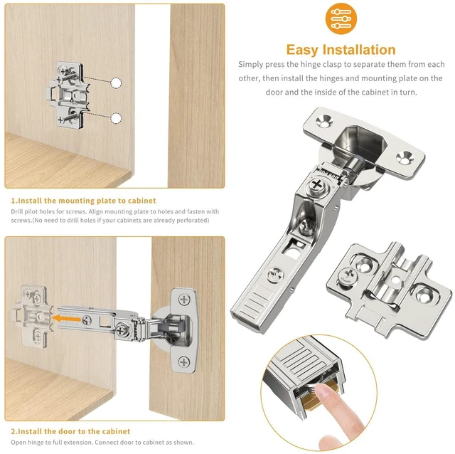 Alt view image 12 of 14 - 10 Pack Frameless Inset Soft Close Concealed European Hinges, Self Closing Satin Nickel, 105 ° Open Angle 4D Adjustment, Speed Control, Clip On, Stainless Steel for Cabinet Door