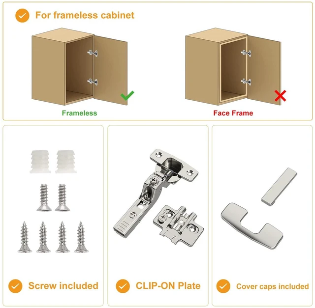 Alt view image 14 of 14 - 10 Pack Frameless Inset Soft Close Concealed European Hinges, Self Closing Satin Nickel, 105 ° Open Angle 4D Adjustment, Speed Control, Clip On, Stainless Steel for Cabinet Door