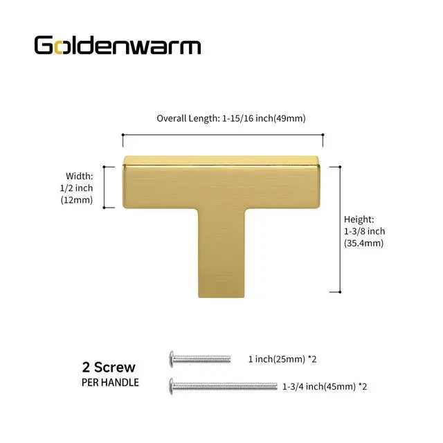 Alt view image 9 of 14 - Brushed Brass Cabinet Knobs, Single Hole Drawer Pulls, 10 Pack | Stainless Steel Knobs, Square Cabinet Hardware for Bathroom, Bedroom, Cupboards, Drawers, Dressers, Screws Included