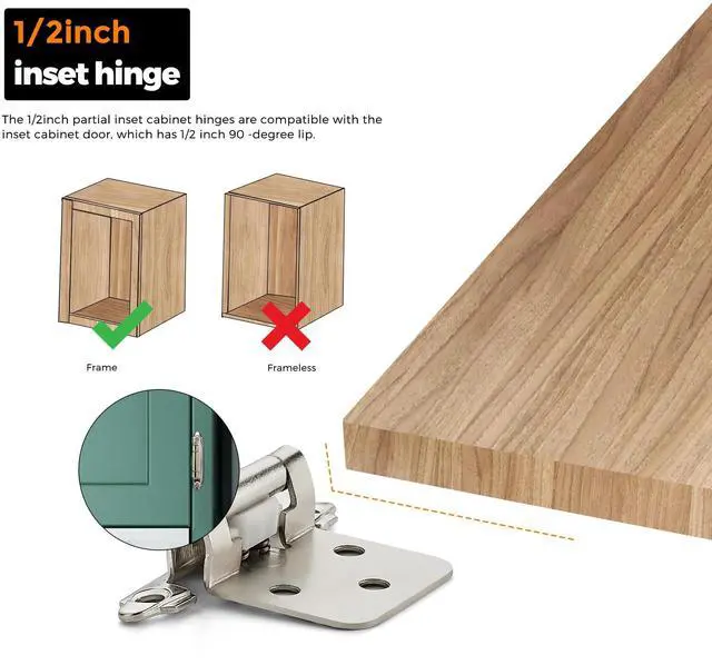 Alt view image 13 of 14 - Satin Nickel Kitchen Cabinet Hinges, 1/2" Overlay, 50 Pack | Self-Closing Design,Semi Wrap Around Hinge,for Face Frame Cupboard, Silver Face Mount Cabinet Hardware,with Screwdriver