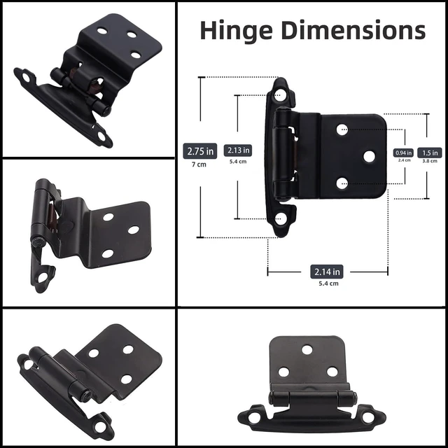 Alt view image 10 of 14 - 3/8" Inset Cabinet Hinges Black (25 Pair -50 Pcs) Offset Self Closing Matte Black Cabinet Hinges for Kitchen Cabinets w/Bumpers & Upgraded Screws