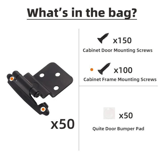 Alt view image 12 of 14 - 3/8" Inset Cabinet Hinges Black (25 Pair -50 Pcs) Offset Self Closing Matte Black Cabinet Hinges for Kitchen Cabinets w/Bumpers & Upgraded Screws
