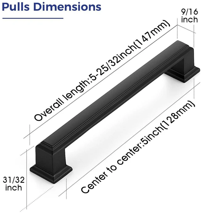 Alt view image 9 of 14 - Matte Black Cabinet Pulls, 5 Inch (128mm), 10 Pack | Zinc Alloy Handles, Square Bar Grip, Kitchen Cabinet Update, For Cupboards, Drawers, Dressers, Furniture Hardware Projects
