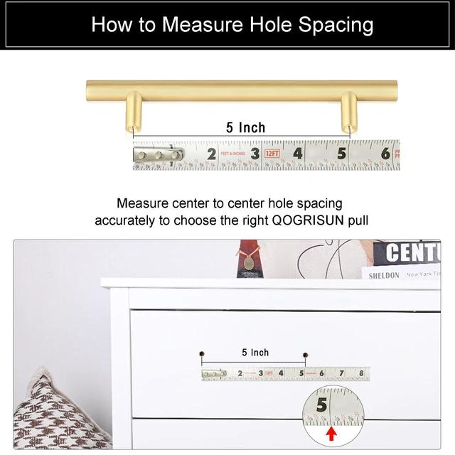 Alt view image 11 of 14 - 5-Pack Solid Brass Cabinet Pulls, 5-Inch Hole Center Handles | Solid Brass Construction, Brushed Gold Finish, Cabinet Pulls, Drawer Pulls, Bar Handles, Kitchen Cabinets, Dresser Drawers
