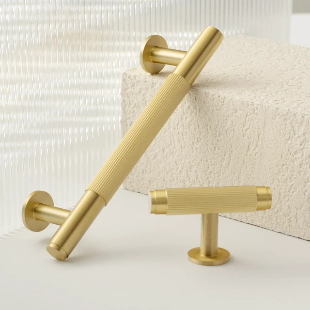 Alt view image 13 of 14 - 5-Pack Solid Brass Cabinet Pulls, 5-Inch Hole Center Handles | Solid Brass Construction, Brushed Gold Finish, Cabinet Pulls, Drawer Pulls, Bar Handles, Kitchen Cabinets, Dresser Drawers