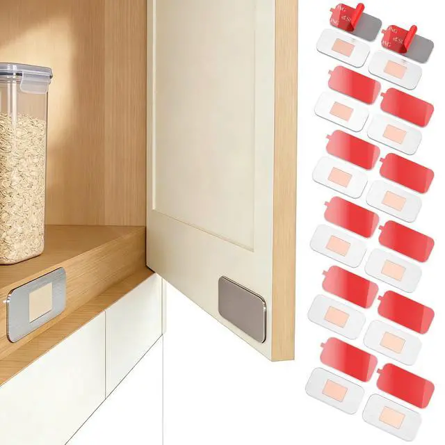 Alt view image 8 of 14 - 12 Pack Magnetic Cabinet Door Catch, Cabinet Magnets for Closure | No-drill install, 15 lb hold, embedded magnet, 48 thin and thick adhesive pads, easy-peel tabs, kitchens, closets and RVs
