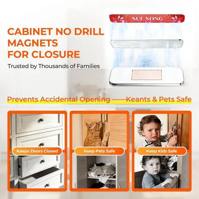 Alt view image 10 of 14 - 12 Pack Magnetic Cabinet Door Catch, Cabinet Magnets for Closure | No-drill install, 15 lb hold, embedded magnet, 48 thin and thick adhesive pads, easy-peel tabs, kitchens, closets and RVs