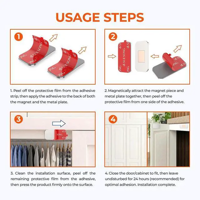 Alt view image 13 of 14 - 12 Pack Magnetic Cabinet Door Catch, Cabinet Magnets for Closure | No-drill install, 15 lb hold, embedded magnet, 48 thin and thick adhesive pads, easy-peel tabs, kitchens, closets and RVs