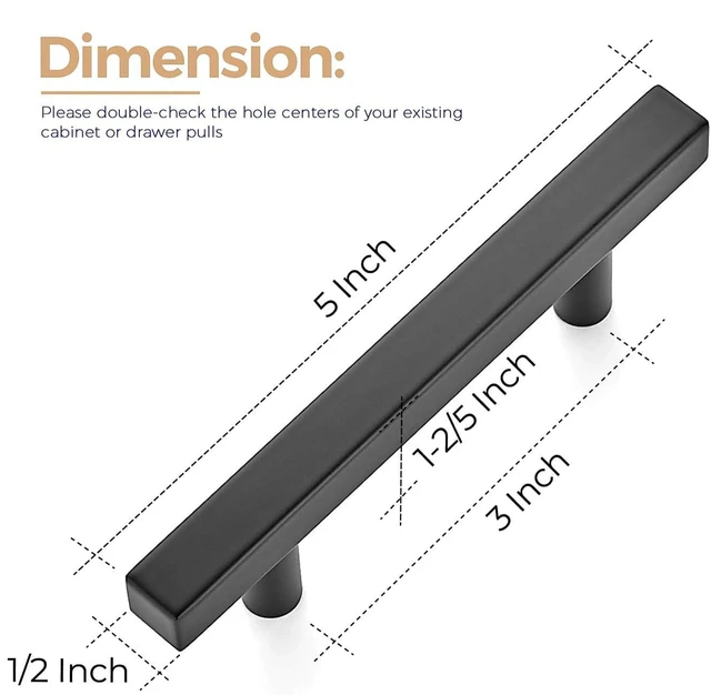 Alt view image 10 of 14 - Matte Black Square Cabinet Hardware Pulls 3 Inch 30 Pack | 5 Inch Overall Length, Round Foot Base, Stainless Steel, Kitchen Drawer Pulls, For Cupboards, Dressers, Cabinets