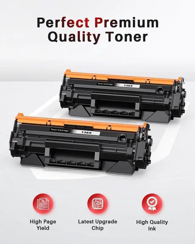 Alt view image 11 of 14 - 138X Black Toner Cartridge Compatible for HP W1380X 3001dw 3101fdw, 2 Pack | With Chip, Use with HP LaserJet Pro 3001dw 3001fdw MFP 3101fdw, High Yield 138X 138A Toner Ideal for Office & School Use