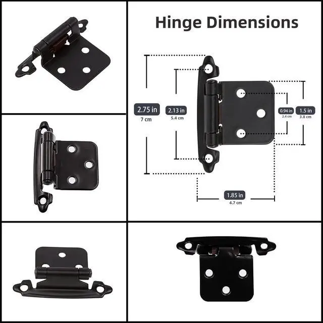 Alt view image 11 of 14 - 1/2" Overlay Matte Black Cabinet Hinges 50 Pack (25 Pair) Self Closing Bath & Kitchen Cabinet Hinges Black Flush Mount w/Door Bumpers & Upgraded Screws