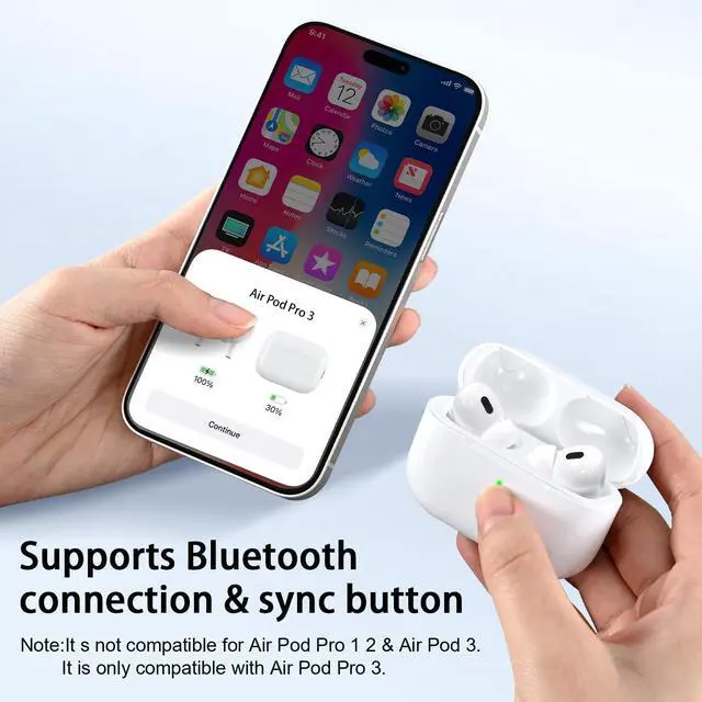 Alt view image 9 of 14 - Wireless Charging Case Replacement Compatible with AirPod Pro 3,Air Pod Pro 3 Charger Case with Bluetooth Pairing Function,Type-C Charging,White
