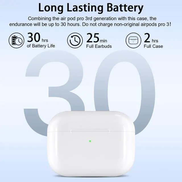 Alt view image 12 of 14 - Wireless Charging Case Replacement Compatible with AirPod Pro 3,Air Pod Pro 3 Charger Case with Bluetooth Pairing Function,Type-C Charging,White