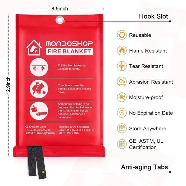 Alt view image 14 of 14 - Fire Blankets Emergency for Kitchen Home - Emergency Fire Retardant Blanket for Home Fireproof Blanket for Camping, Grill, Car, Office, Warehouse, School, Picnic, Fireplace