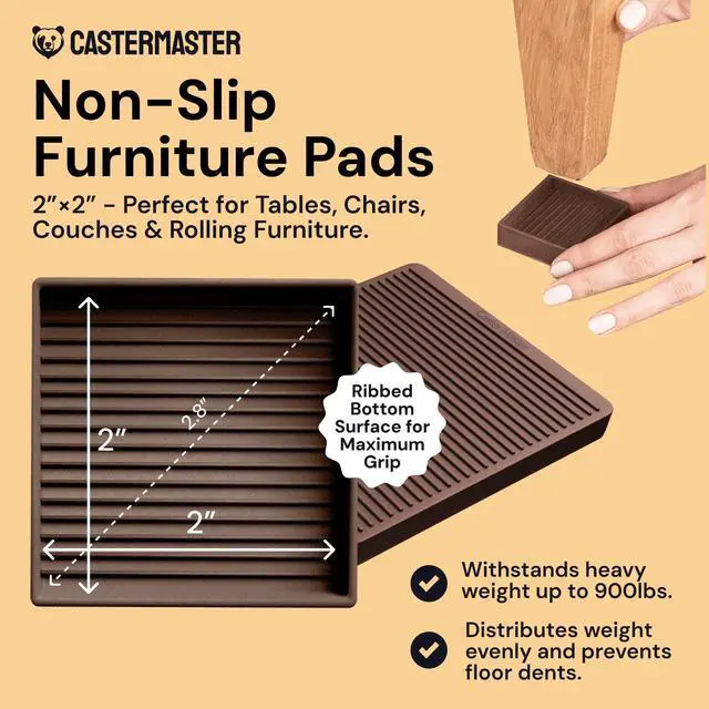 Alt view image 9 of 14 - Non-Slip Furniture Pads - 2x2 in Brown, 4 Pack | Rubber floor protectors & sliders - anti-skid - Use for chairs, beds & sofas on hardwood, vinyl & tile