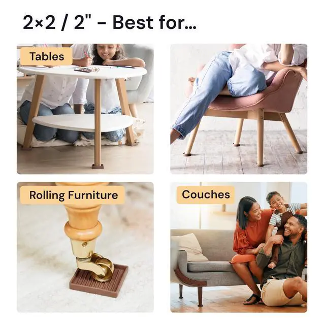 Alt view image 11 of 14 - Non-Slip Furniture Pads - 2x2 in Brown, 4 Pack | Rubber floor protectors & sliders - anti-skid - Use for chairs, beds & sofas on hardwood, vinyl & tile