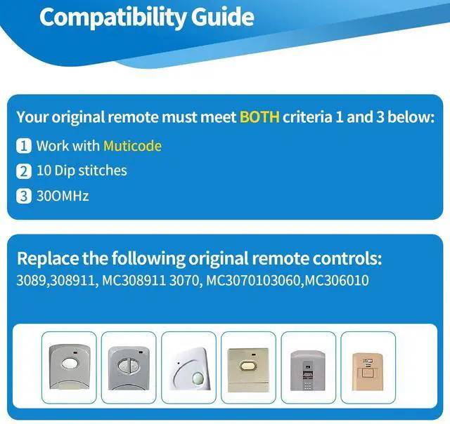 Alt view image 9 of 10 - 2 for 10 Dip Switch Multicode Gate Opener Remote 308911 300MHz | Compatible with 10 Digit Multicode Gate Opener,for Multi code Garage Door Opener Remote 3089 1050,Gate Remote Control Clicker