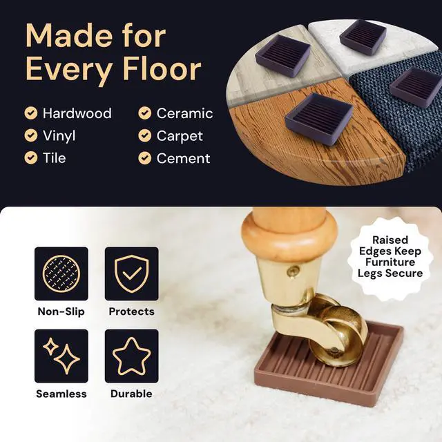 Alt view image 13 of 14 - Non-Slip Furniture Pads - 2x2 in Brown, 4 Pack | Rubber floor protectors & sliders - anti-skid - Use for chairs, beds & sofas on hardwood, vinyl & tile