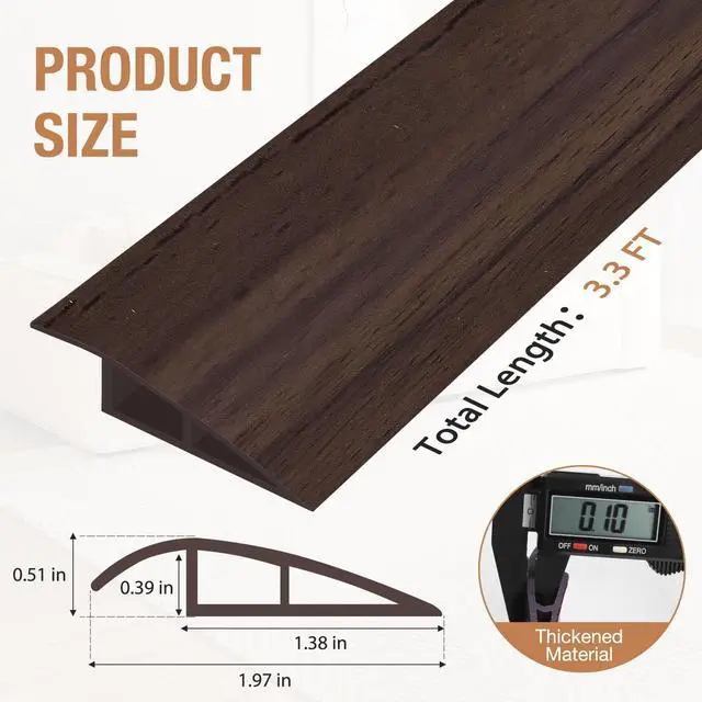 Alt view image 11 of 12 - Floor Transition Strip Self Adhesive Vinyl Door Threshold Strip | Rubber Transition Strips for Doorways Reducer for Laminate Floor Carpet Tile, Deep Brown Wood Grain, 1/5" to 2/5", 3.3Ft