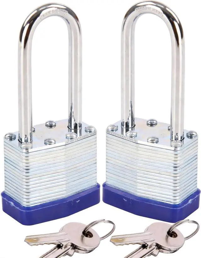Alt view image 8 of 14 - ® Heavy Duty Outdoor Padlock Keyed-Alike 2-3/8" Extra Long Shackle 2PK | for Gate Shed Fence Truck Toolbox Locker Lock Body All Weather 1-9/16", 2PC Padlock with 4 Same Keys, Hardened Steel Shackle