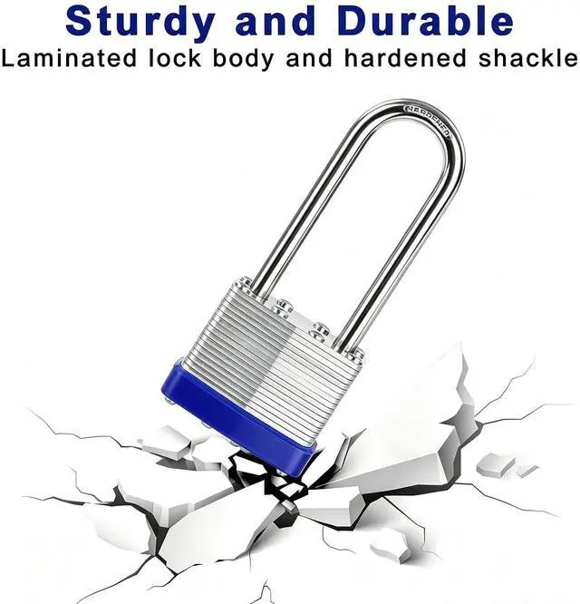 Alt view image 11 of 14 - ® Heavy Duty Outdoor Padlock Keyed-Alike 2-3/8" Extra Long Shackle 2PK | for Gate Shed Fence Truck Toolbox Locker Lock Body All Weather 1-9/16", 2PC Padlock with 4 Same Keys, Hardened Steel Shackle