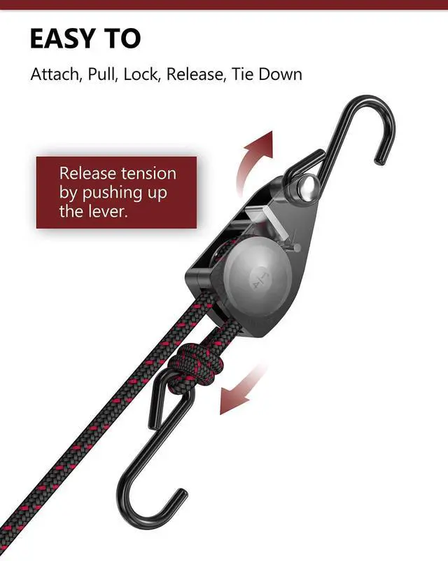 Alt view image 12 of 14 - Ratchet Tie Down Straps, 1/4" Adjustable Rope Hangers 4 Pack, 12FT Tie-Down | Hanger Pulley System for Grow Lamp Heavy Duty Grow Light Rope Hanger for Kayak, Grow Light Fixtures Gardening