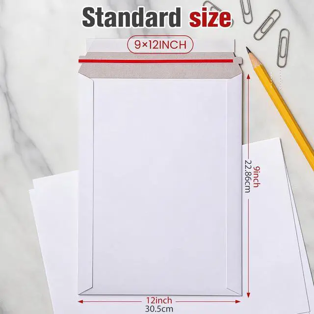 Alt view image 9 of 14 - 200 Pack 9X12 Inch Rigid Stay Flat Mailers, Self Seal Lightweight Cardboard Envelopes, White Photography Mailers for Photo, Document, Magazine & CD Mailing
